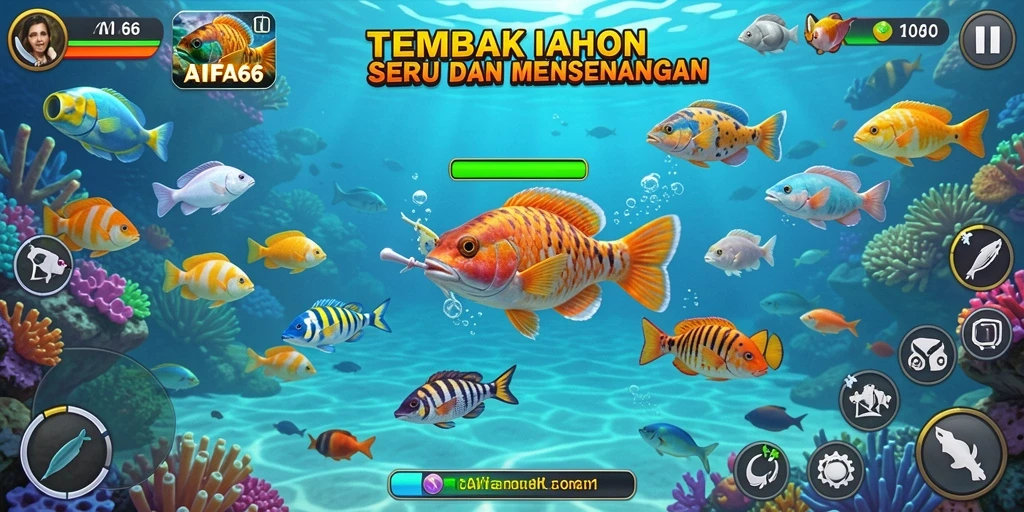 Screenshot gameplay AIFA66 menampilkan aksi tembak ikan yang seru.
