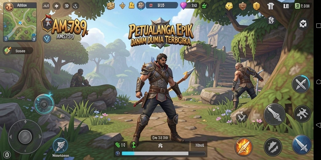 Screenshot menampilkan petualangan epik dalam dunia terbuka yang luas.