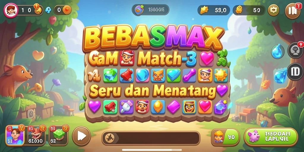 Screenshot gameplay BEBASMAX yang menampilkan serunya permainan Match-3.
