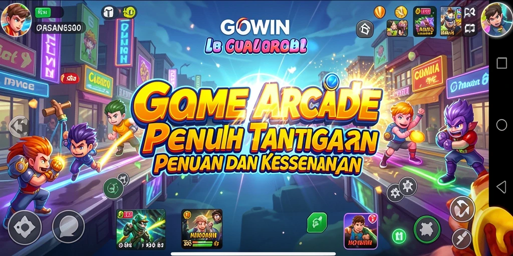 Screenshot GOWIN menampilkan gameplay Arcade yang seru dan penuh warna.