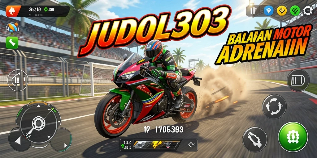 Screenshot JUDOL303 menampilkan aksi balapan motor yang mendebarkan.