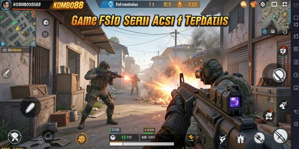 Gameplay seru di KOMBO88 dengan pertempuran FPS yang intens.