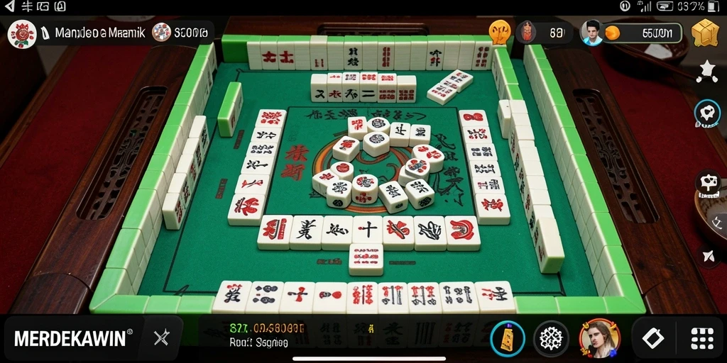 Tampilan gameplay yang seru dari MERDEKAWIN, menampilkan tantangan Mahjong.
