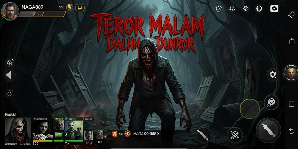 Tampilan gameplay NAGA889 dengan suasana horor yang mencekam.