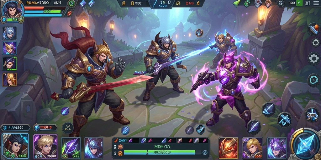 Tampilan gameplay RUMAHTOTO penuh aksi dan strategi MOBA.