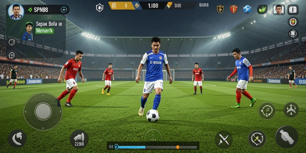 Tampilan permainan SPN88 dengan aksi sepak bola yang seru dan mendebarkan.